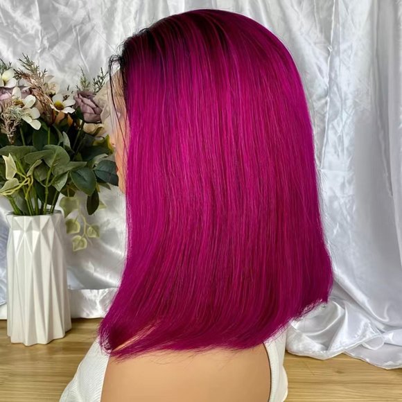Ombré 13x4 Lace Frontal Remy Human Hair Bob Wig in Pink - Picture 4 of 6